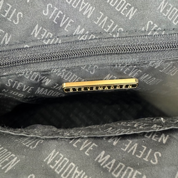 Steve Madden Black Floral Double Handle Shoulder Bag Satchel Zip Top Handbag - Picture 8 of 8